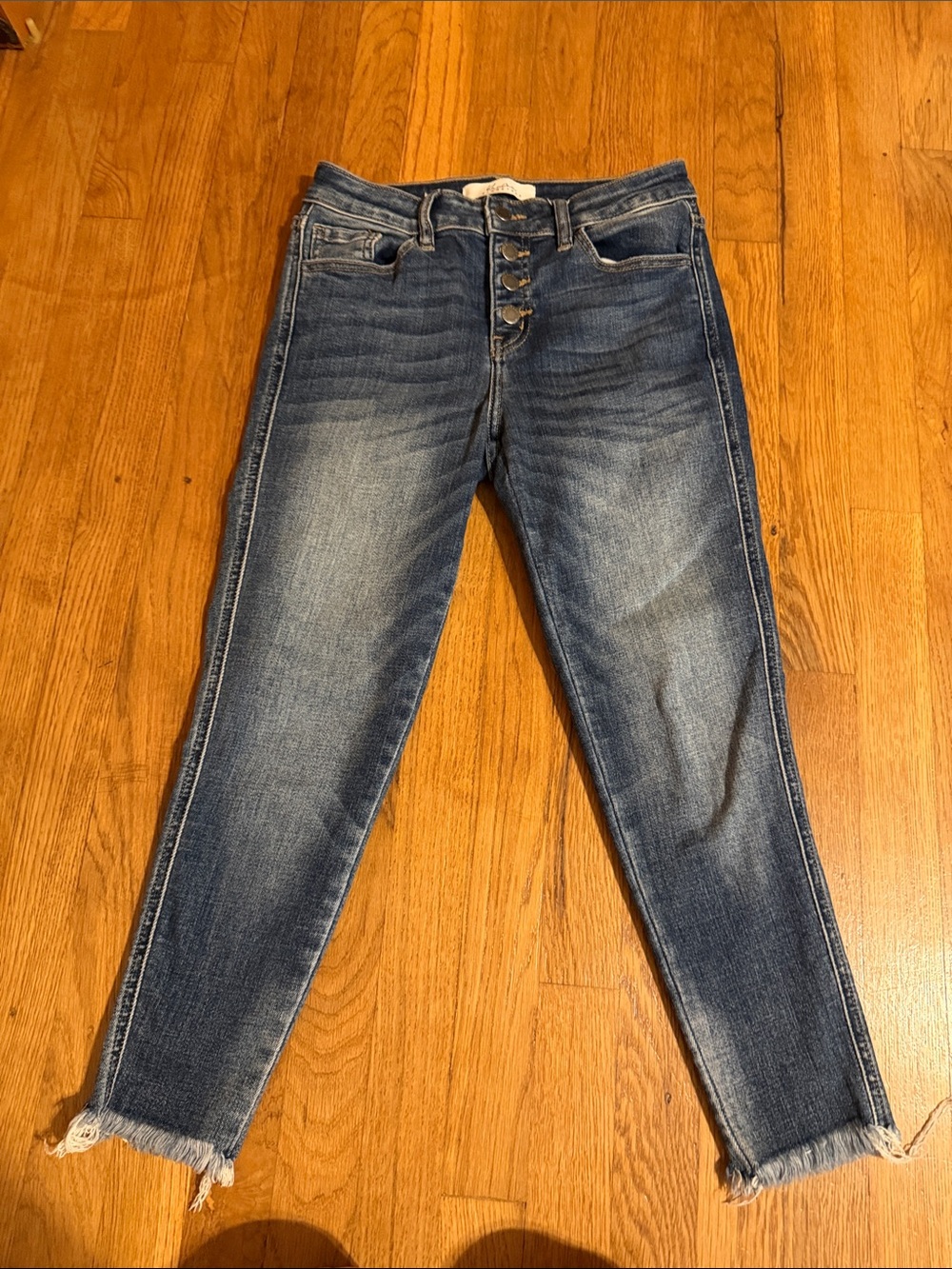 KanCan Distressed High-Rise Cropped Jeans - Blue Wash